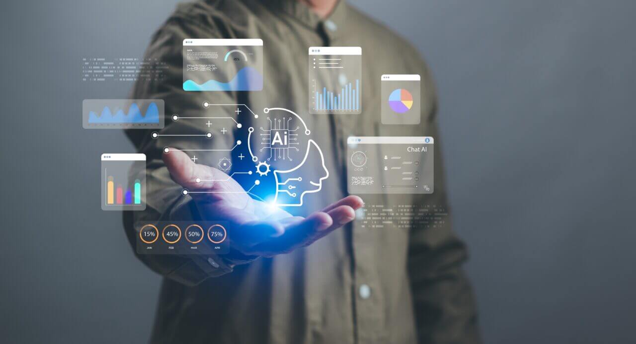 Concept,Of,Artificial,Intelligence,And,Data,Analysis,,Businessman,Demonstrates,Virtual