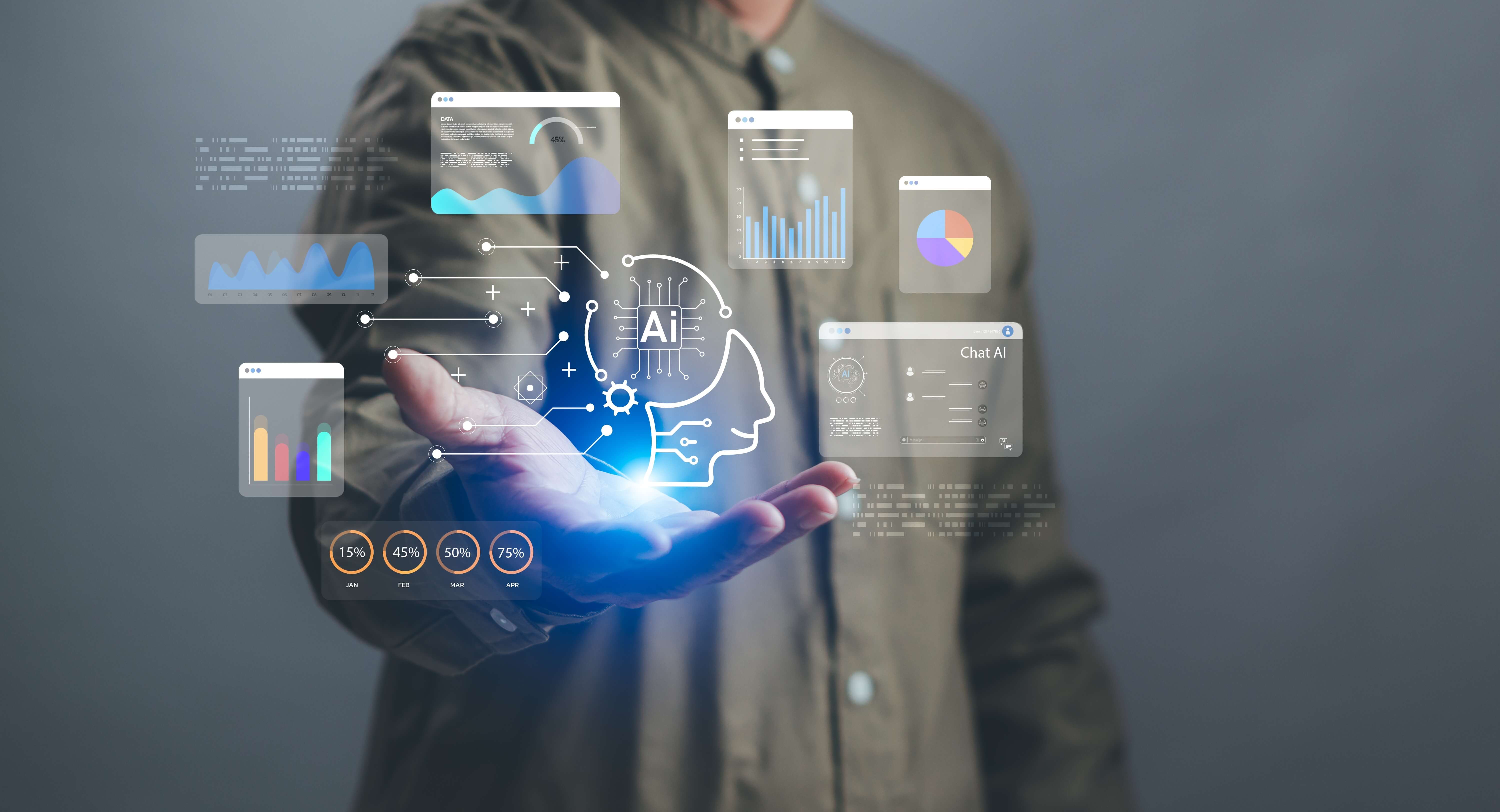 Concept,Of,Artificial,Intelligence,And,Data,Analysis,,Businessman,Demonstrates,Virtual