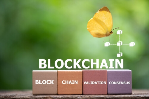 Blockchain,Technology,Text,On,Wooden,And,Icon,On,Natural,Background.the